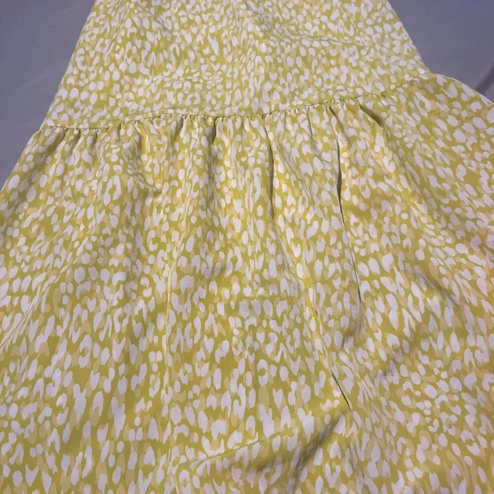 Who What Wear Yellow Citrus Leopard Print‎ Tiered Midi Skirt small